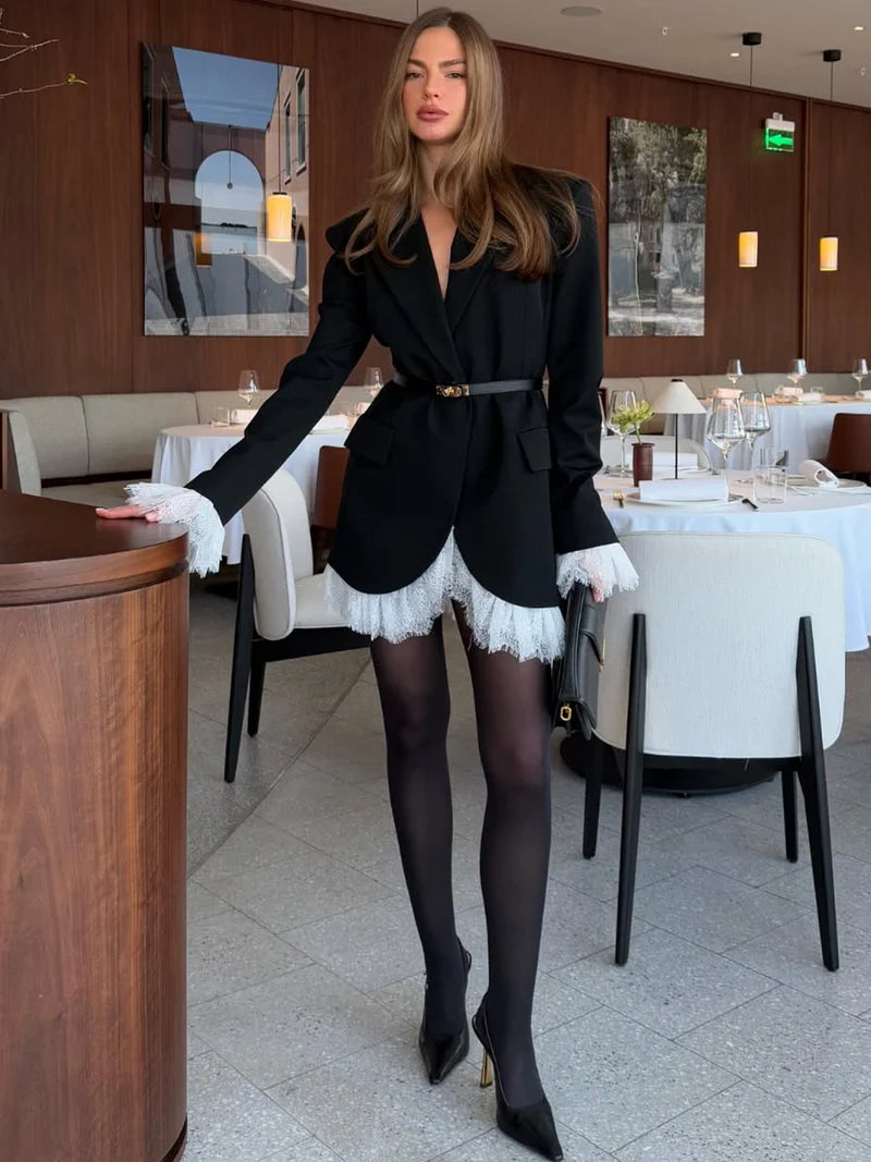 Leona™ | Elegant Lace-Panel Blazer