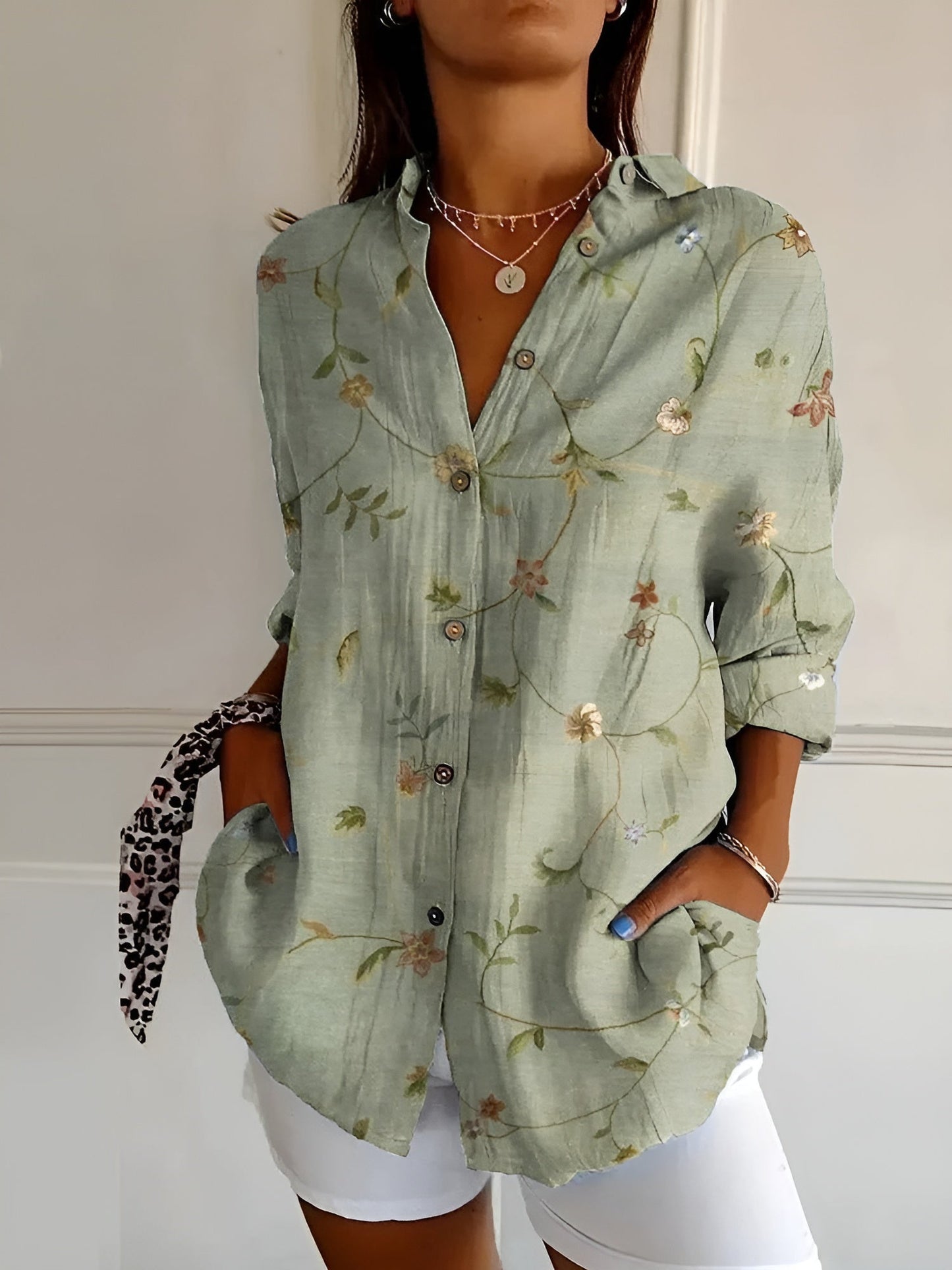 Button-Up Blouse | Printed | Loose Fit | Long-Sleeved Blouse | Button-Up Shirts for Women