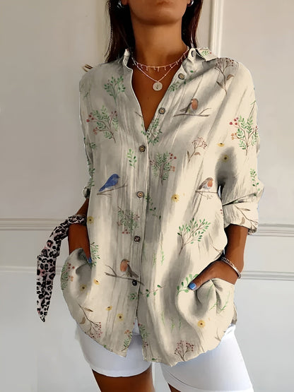 Button-Up Blouse | Printed | Loose Fit | Long-Sleeved Blouse | Button-Up Shirts for Women