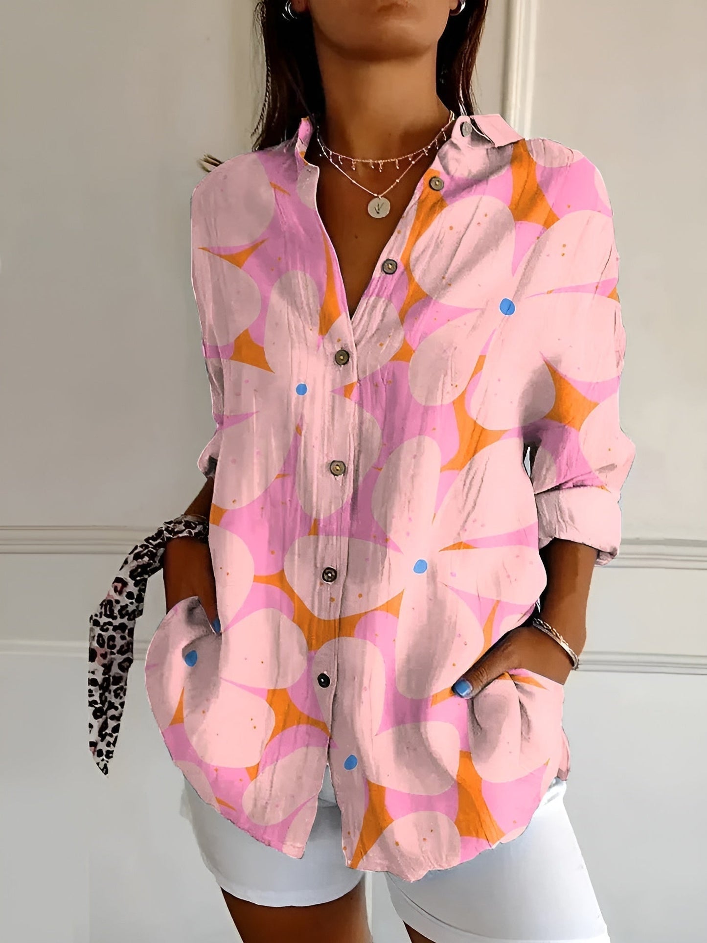 Button-Up Blouse | Printed | Loose Fit | Long-Sleeved Blouse | Button-Up Shirts for Women