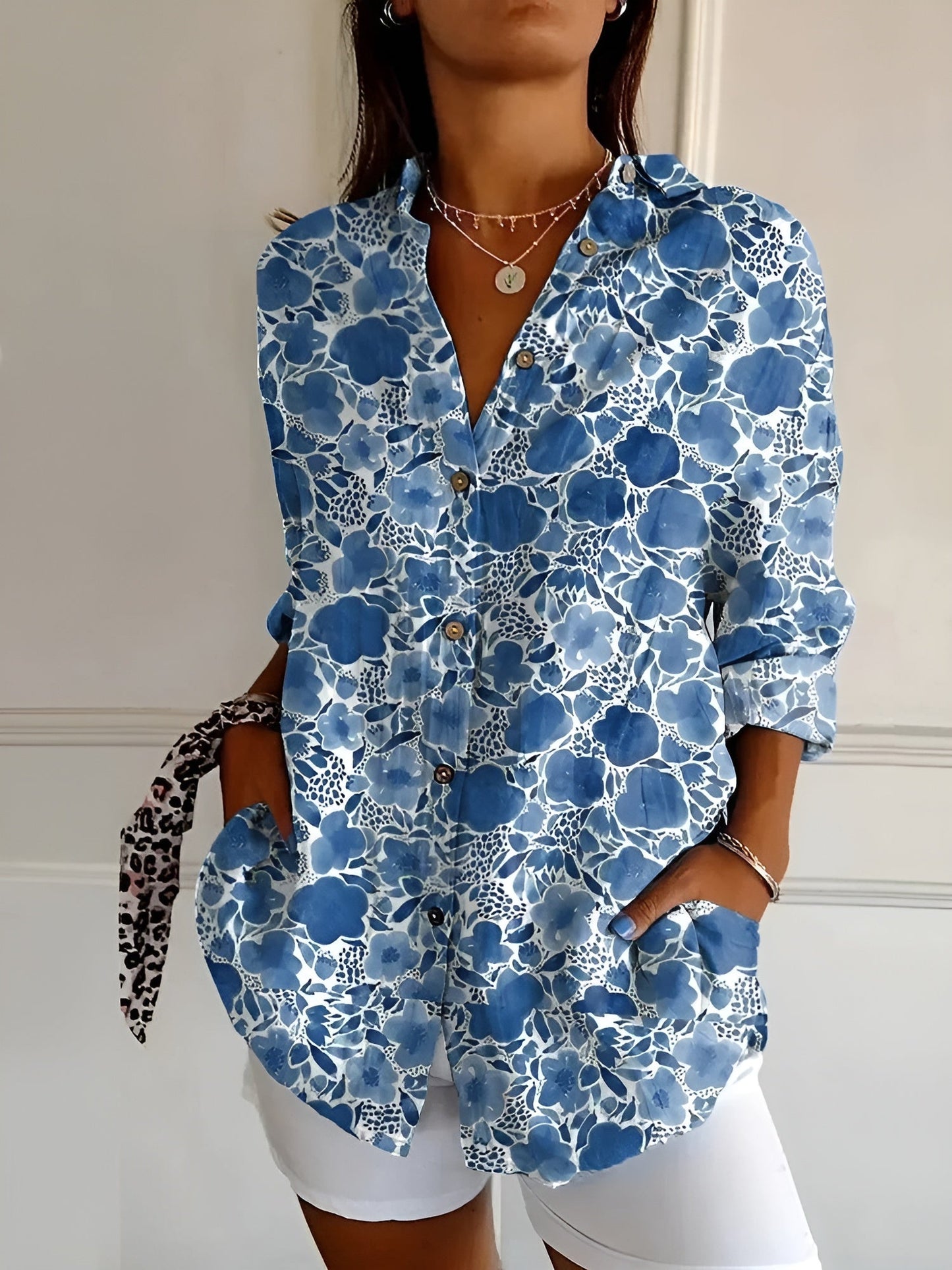 Button-Up Blouse | Printed | Loose Fit | Long-Sleeved Blouse | Button-Up Shirts for Women