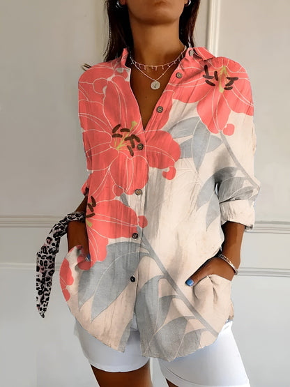 Button-Up Blouse | Printed | Loose Fit | Long-Sleeved Blouse | Button-Up Shirts for Women